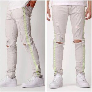KDNK Neon Embroidered Distressed Mens 34W Jeans